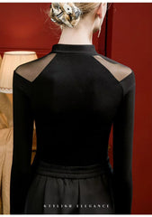 Hollowed Floral Embroidered Turtle-neck Short Sleeves Elegant Loose Fit T-shirt Mssza