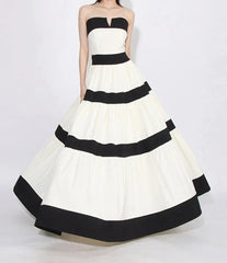 Colorblock Patchwork Bow Strapless Long Dress Mssaz Desses