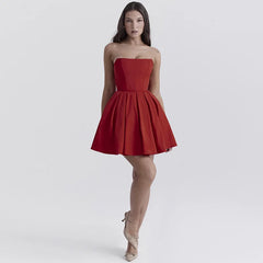 Elegant Strapless Corset A Line Solid Mini Dress Mssaz Desses