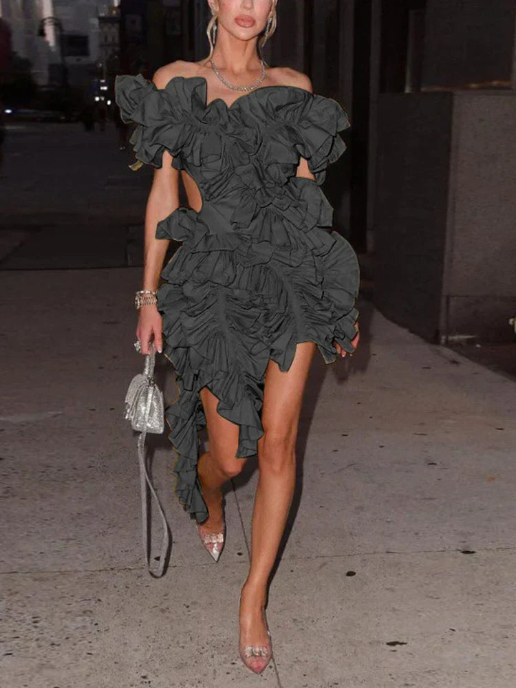 Short Party Dress Backless and Ruffled Mssaz Desses