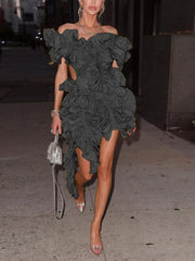 Short Party Dress Backless and Ruffled Mssaz Desses
