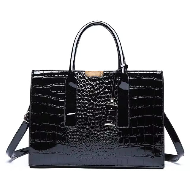 Casual Crocodile Print Large Capacity Patent Leather Tote Handbag Mssza