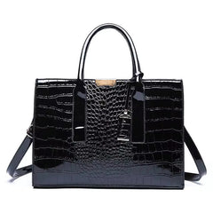 Casual Crocodile Print Large Capacity Patent Leather Tote Handbag Mssza