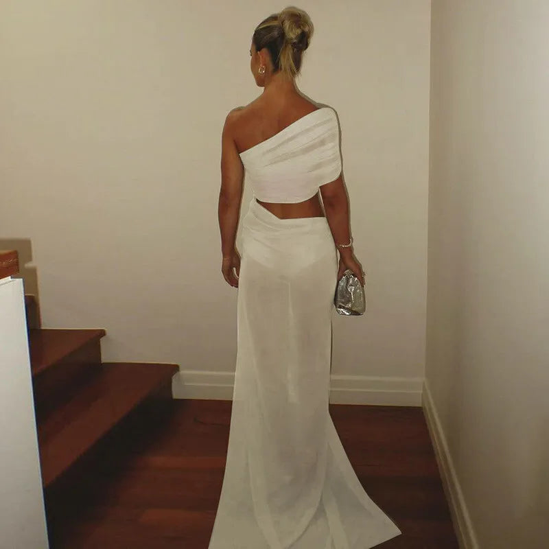 Mesh Backless One-Shoulder Long Dress Mssaz Desses