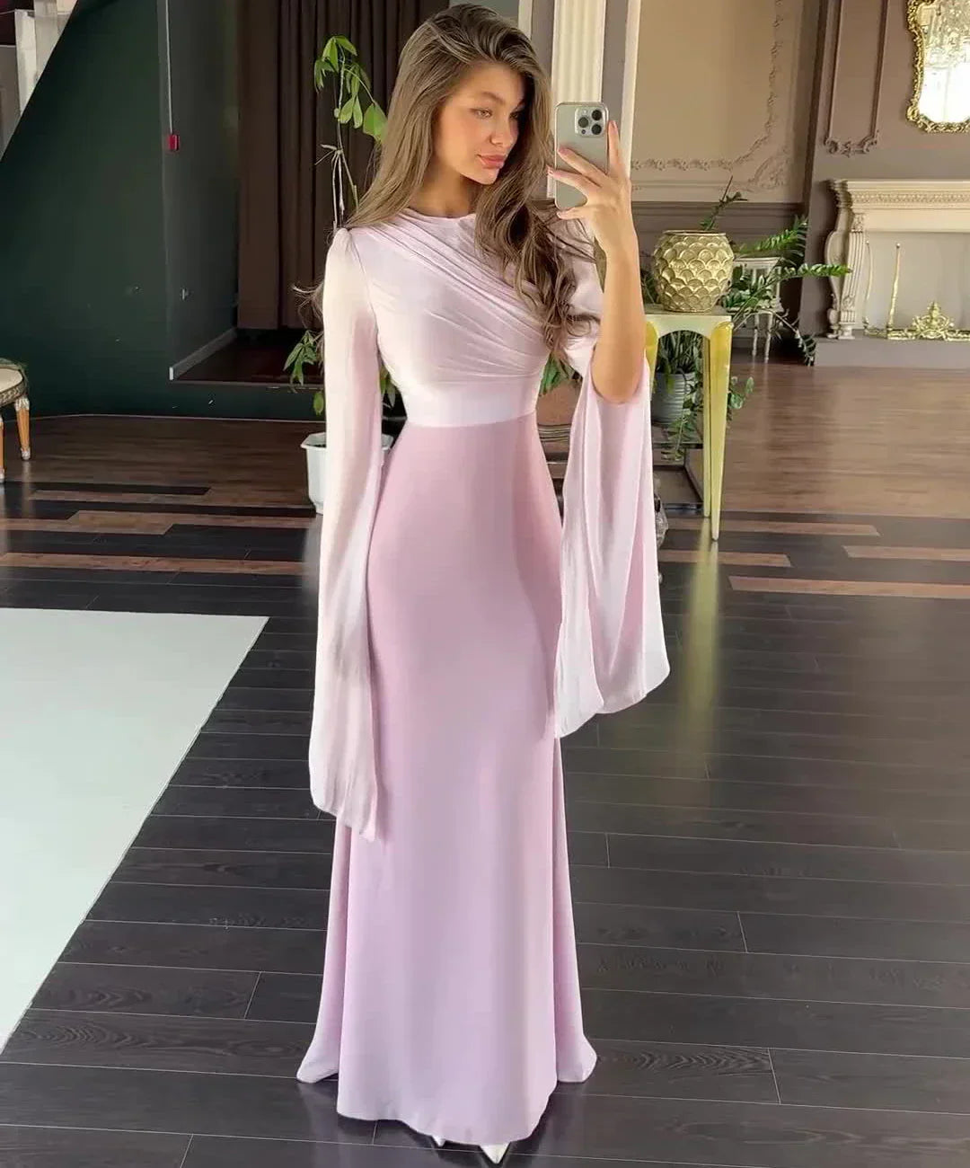 Patchwork Draped Long Sleeve Maxi Dress Mssaz Desses