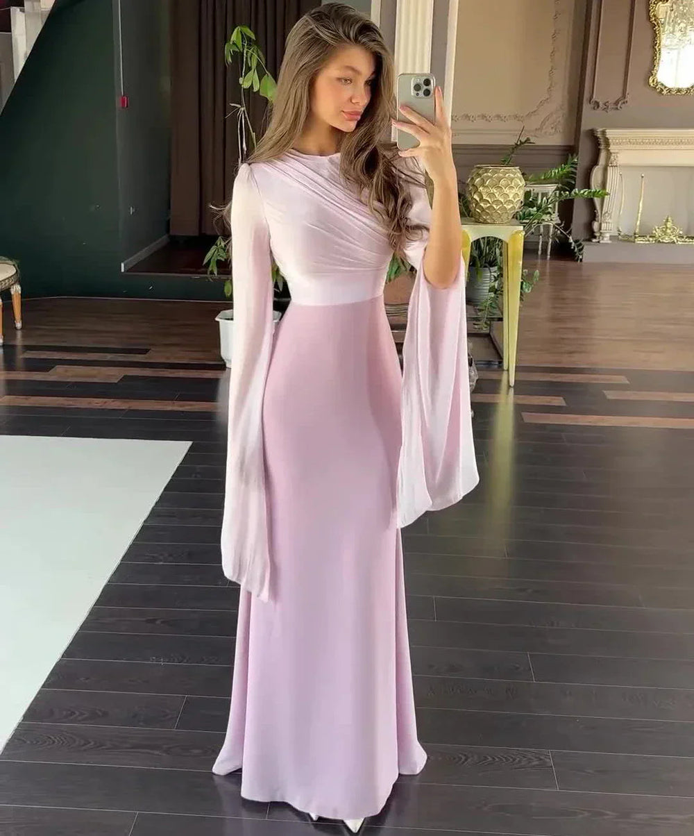 Patchwork Draped Long Sleeve Maxi Dress Mssaz Desses