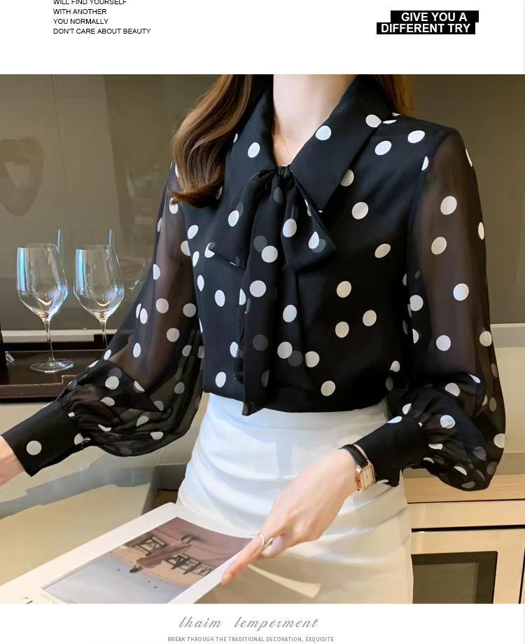 Turn-down Collar Bow Pattern Long Sleeve Single Breasted Tops Mssza