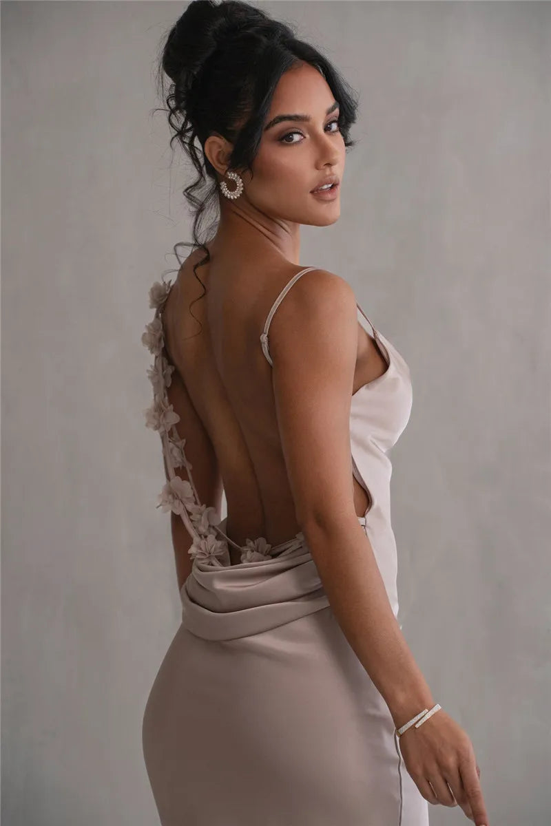 Floral Draped Open Back Spaghetti Strap Maxi Dress Mssaz Desses