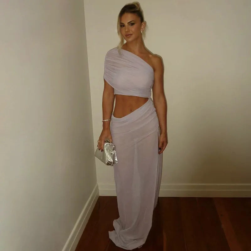 Mesh Backless One-Shoulder Long Dress Mssaz Desses