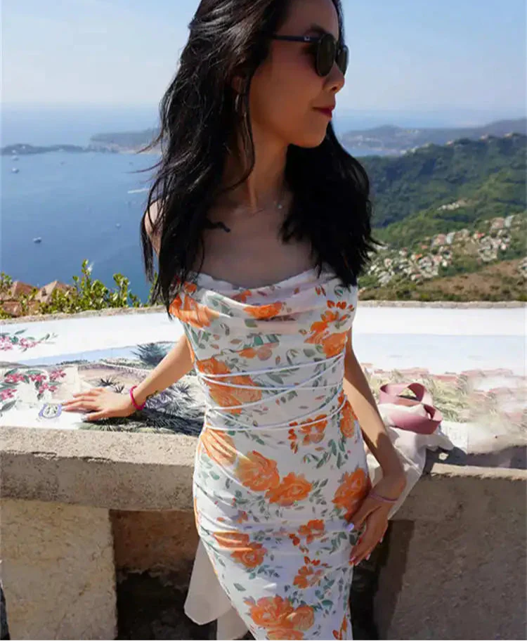 Floral Print Spaghetti Strap Long Dress Mssaz Desses