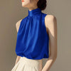 Satin Sleeveless Half Turtleneck Tee Halter Vest Loose Crop Top Mssza