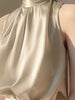 Satin Sleeveless Half Turtleneck Tee Halter Vest Loose Crop Top Mssza