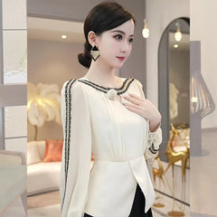 Casual High-end Top with a Unique and Elegant French Style White Long Sleeved Top Mssza