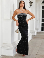Pearl Design Bandage Strapless Long Dress Mssaz Desses