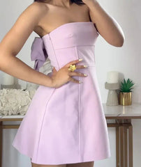 Pink Mini Dress 3D Bow, Backless Mssaz Desses