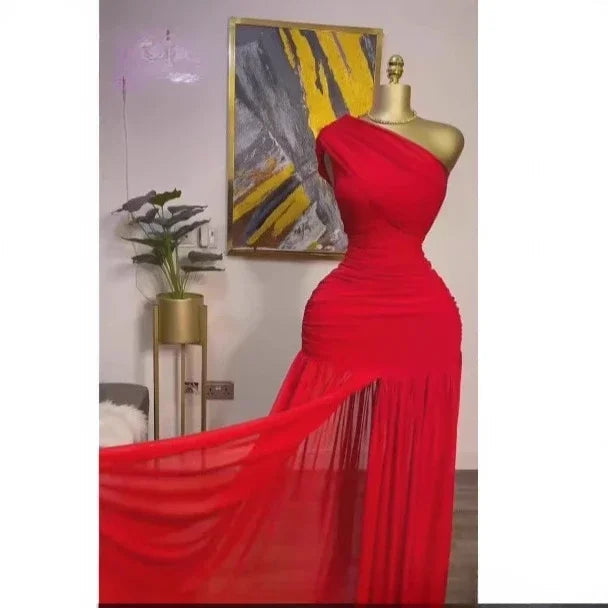 One Shoulder Mesh Solid Maxi Dress Mssaz Desses
