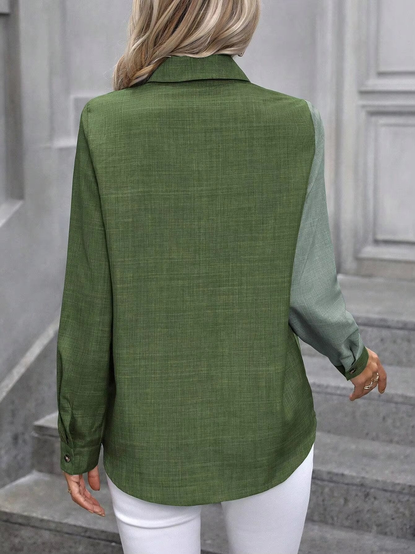 Long-sleeved Lapel Casual Simple Shirt Mssza