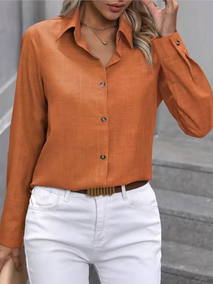 Casual A Solid Color Long-sleeved Lapel Simple Shirt Mssza