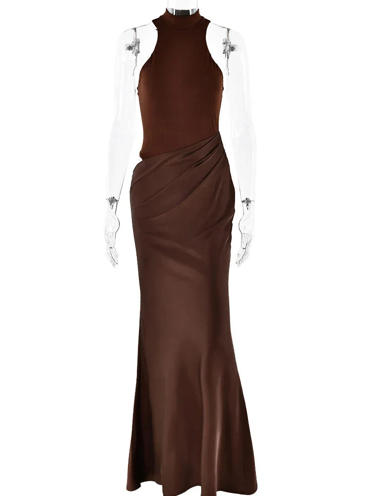 Satin Sleeveless High Neck Dress Mssaz Desses