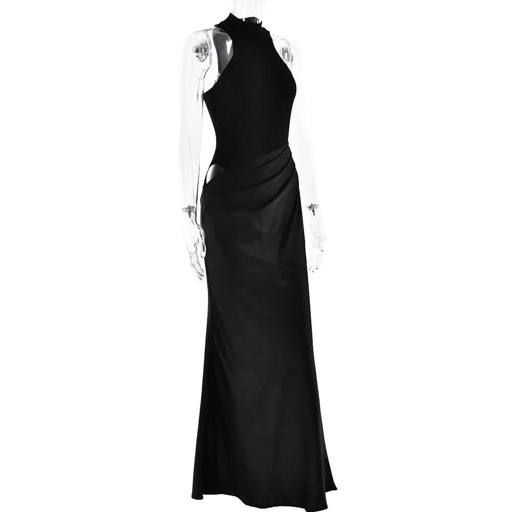 Satin Sleeveless High Neck Dress Mssaz Desses