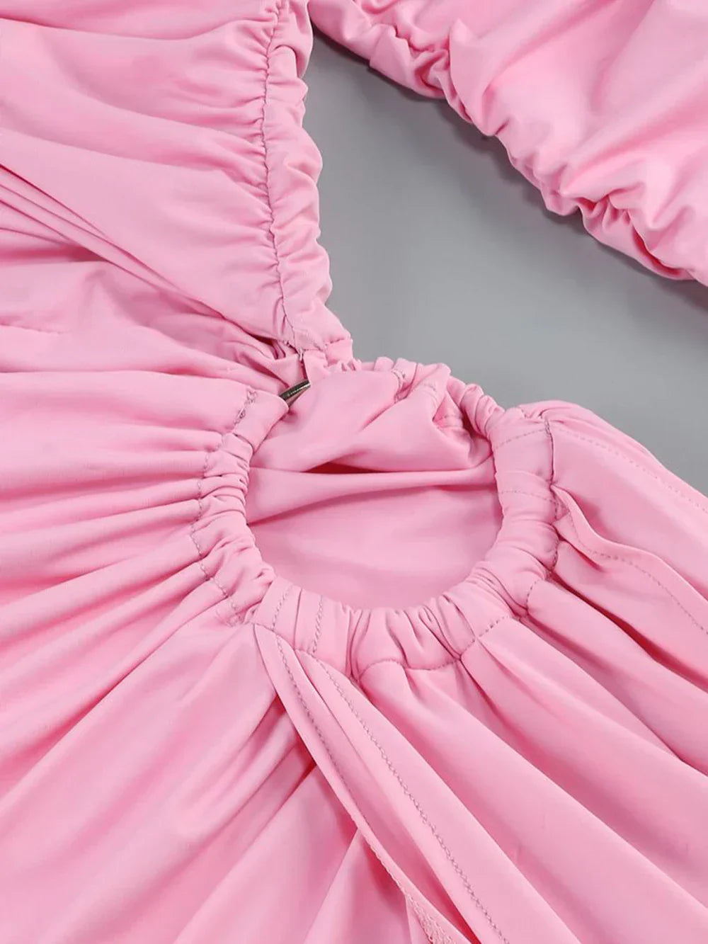 Pink Hollow Out Long Sleeved V-Neck Mini Dress Mssaz Desses