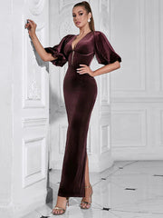 Backless Puff Lantern Sleeve Maxi Dress Mssaz Desses