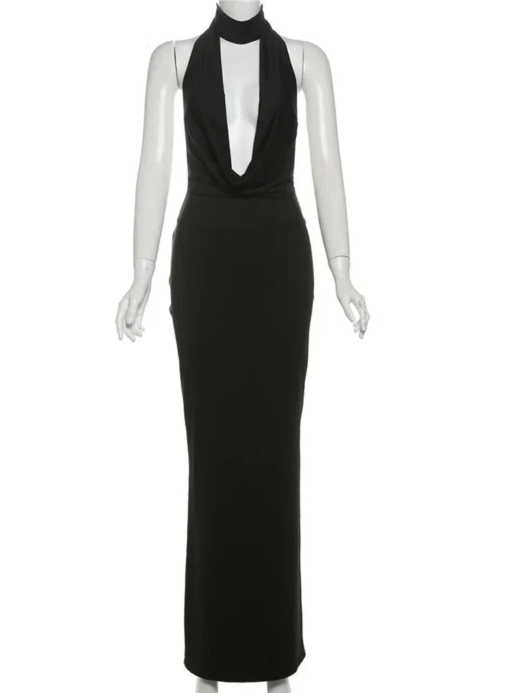 Halter Low Swinging Neck Maxi Dress Mssaz Desses