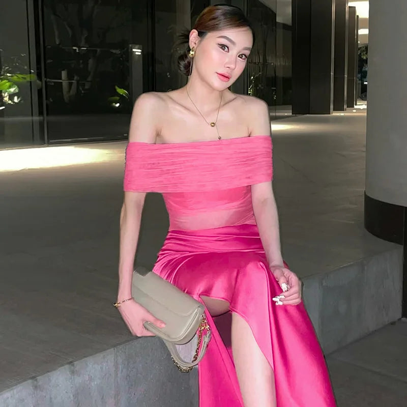Off-the-Shoulder Strapless Backless Maxi Dress Mssaz Desses