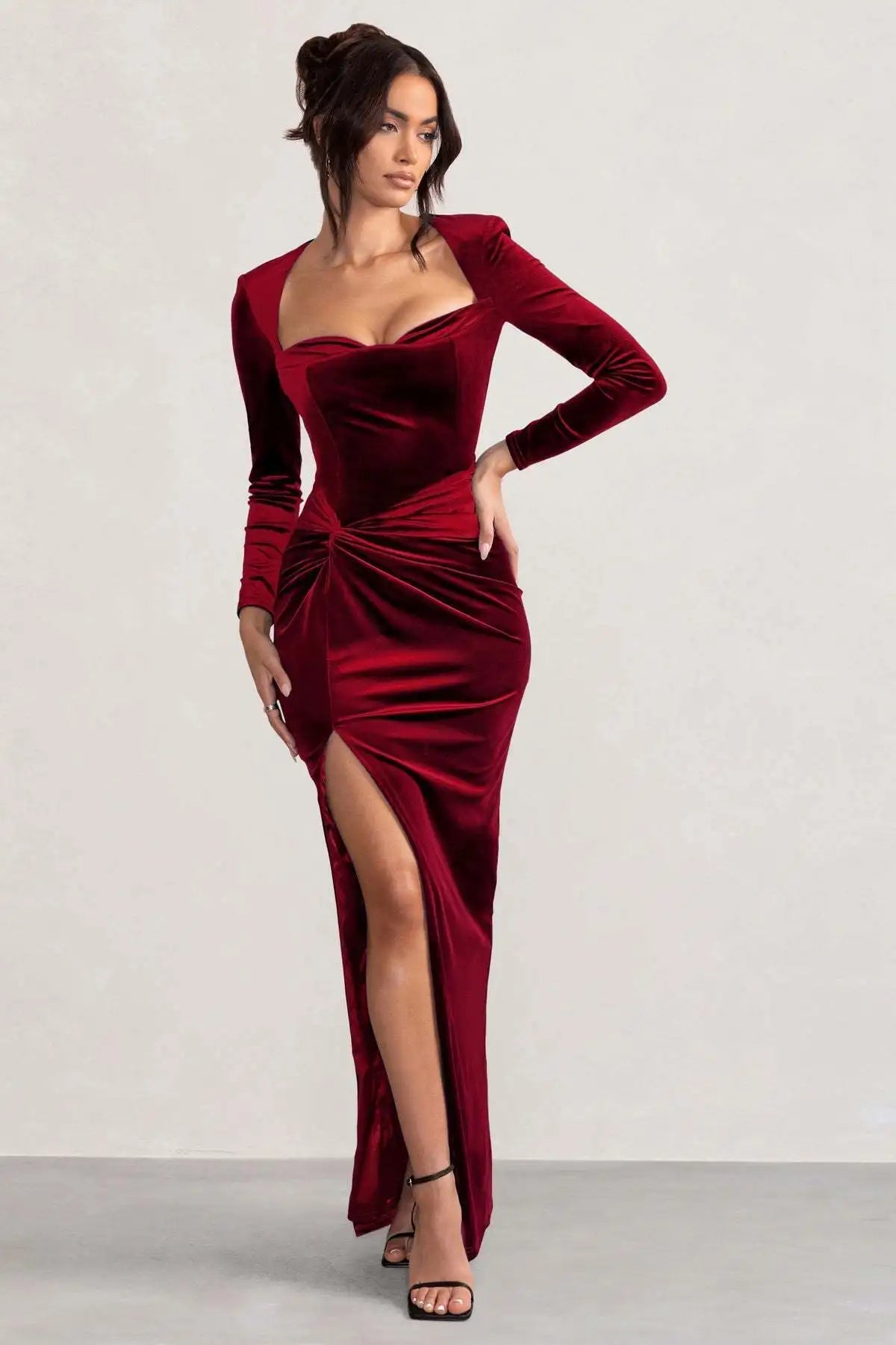 Velvet Elastic Tight Long Sleeved Dress Mssaz Desses