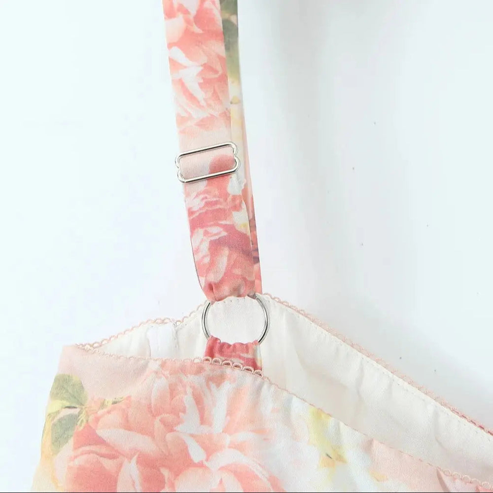 Floral Bra with Wire Corset Ruffles Midi Dress Mssaz Desses