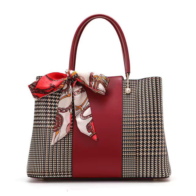 High-Capacity Cowhide Fashionable Contrasting Color Handbag Mssza