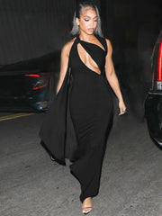 Hollow Out Sleeveless Black Maxi Dress Mssaz Desses