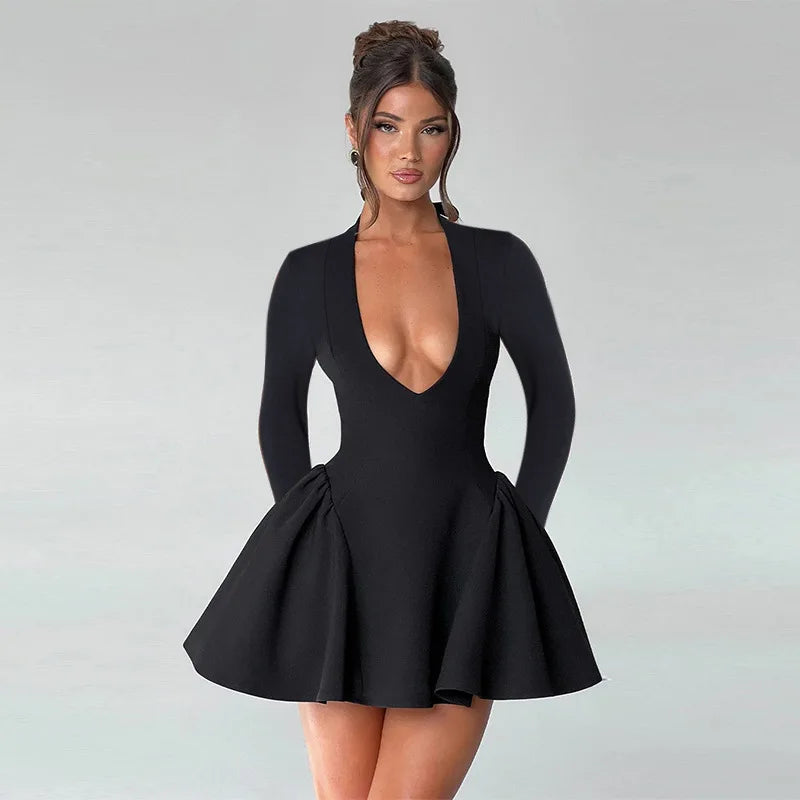 Deep V Long Sleeve Bodycon Mini Dress Mssaz Desses