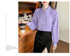 Beading Diamonds Korean Single-breasted  Elegant Lapel Shirt Mssza