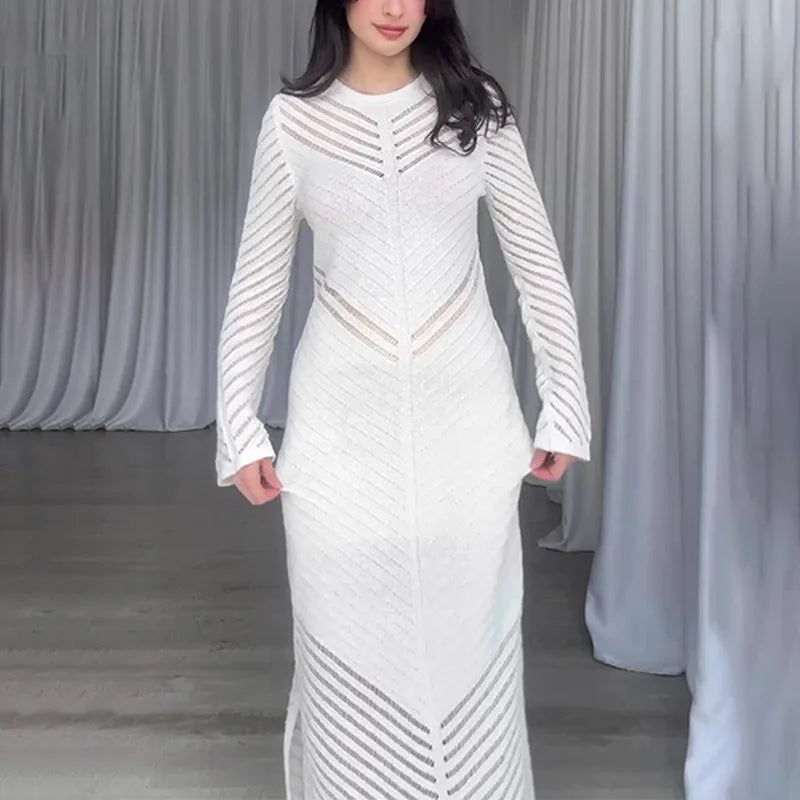 Sleeveless Patchwork Knit Maxi Dresses Mssaz Desses
