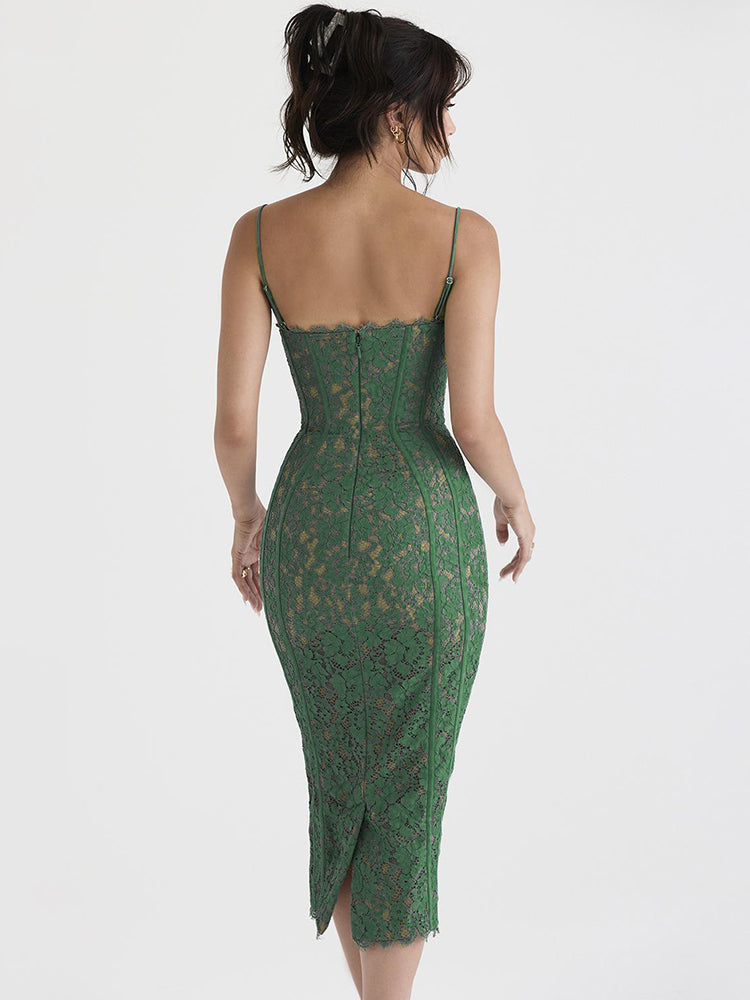 Spaghetti Strap Midi Green Dress Mssaz Desses