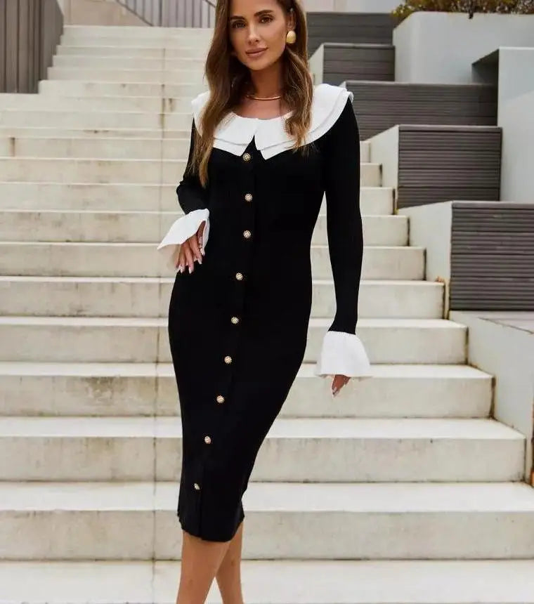 Patchwork Contrast Ribbed Midi Dress Mssaz Desses