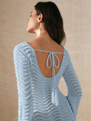 Knit Hollow-Out Loose Patchwork Lace-Up  Dress Mssaz Desses