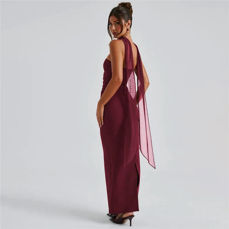 Mesh Sleeve Off-shoulder Long Dress Mssaz Desses
