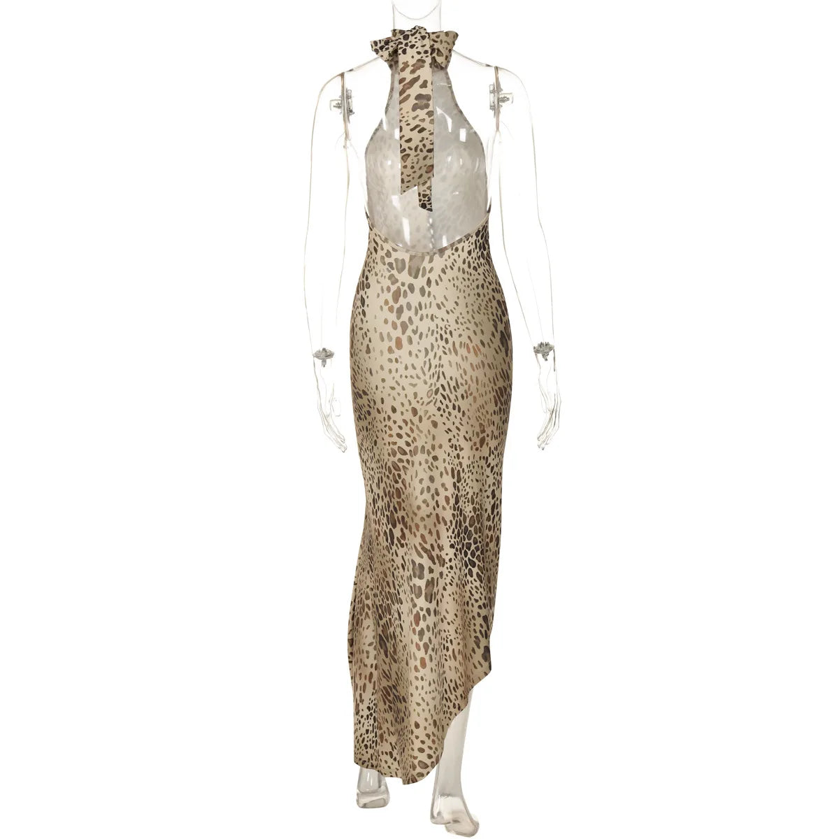 Halter Leopard Embellished Long Dress Mssaz Desses