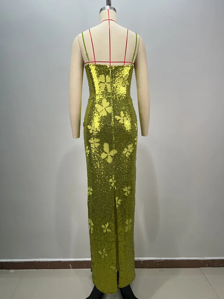 Mint Green Mesh Sequins Maxi Dress Mssaz Desses