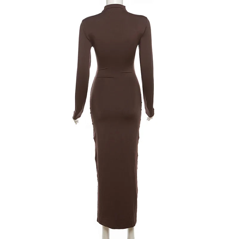 Hollow Out Pleated Long Sleeves Maxi Dress Mssaz Desses