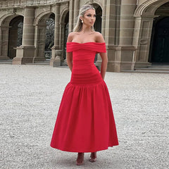 Slash Neck Off Shoulder Solid Dress Mssaz Desses