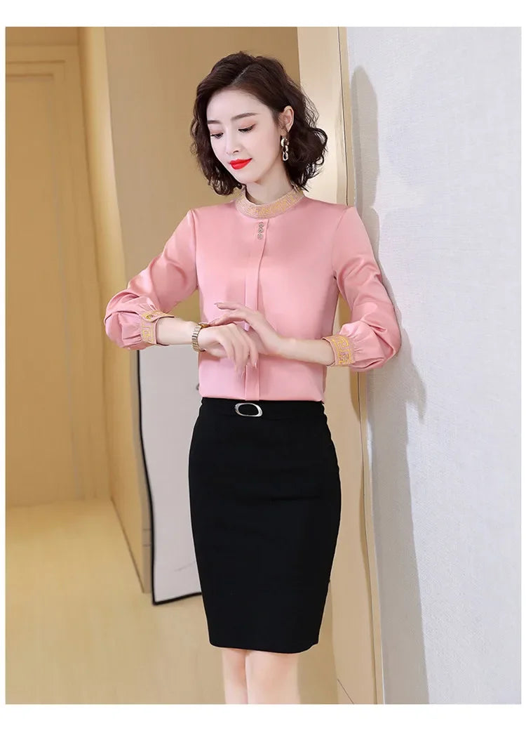 Elegant Long Sleeve Chiffon Slimming Shirt With Button Mssza