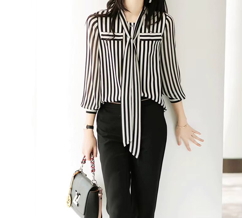 Elegant Striped Printing Long Sleeve Shirt Mssza