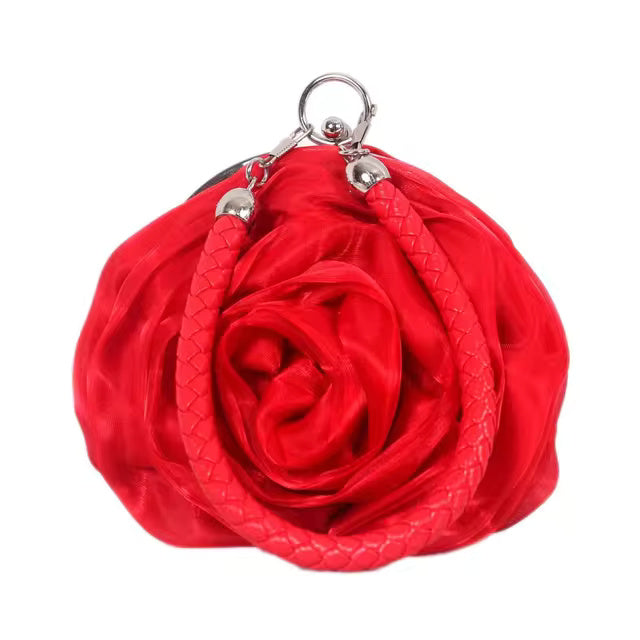 Silk Satin Rose Flower Clutch Purse Mssza