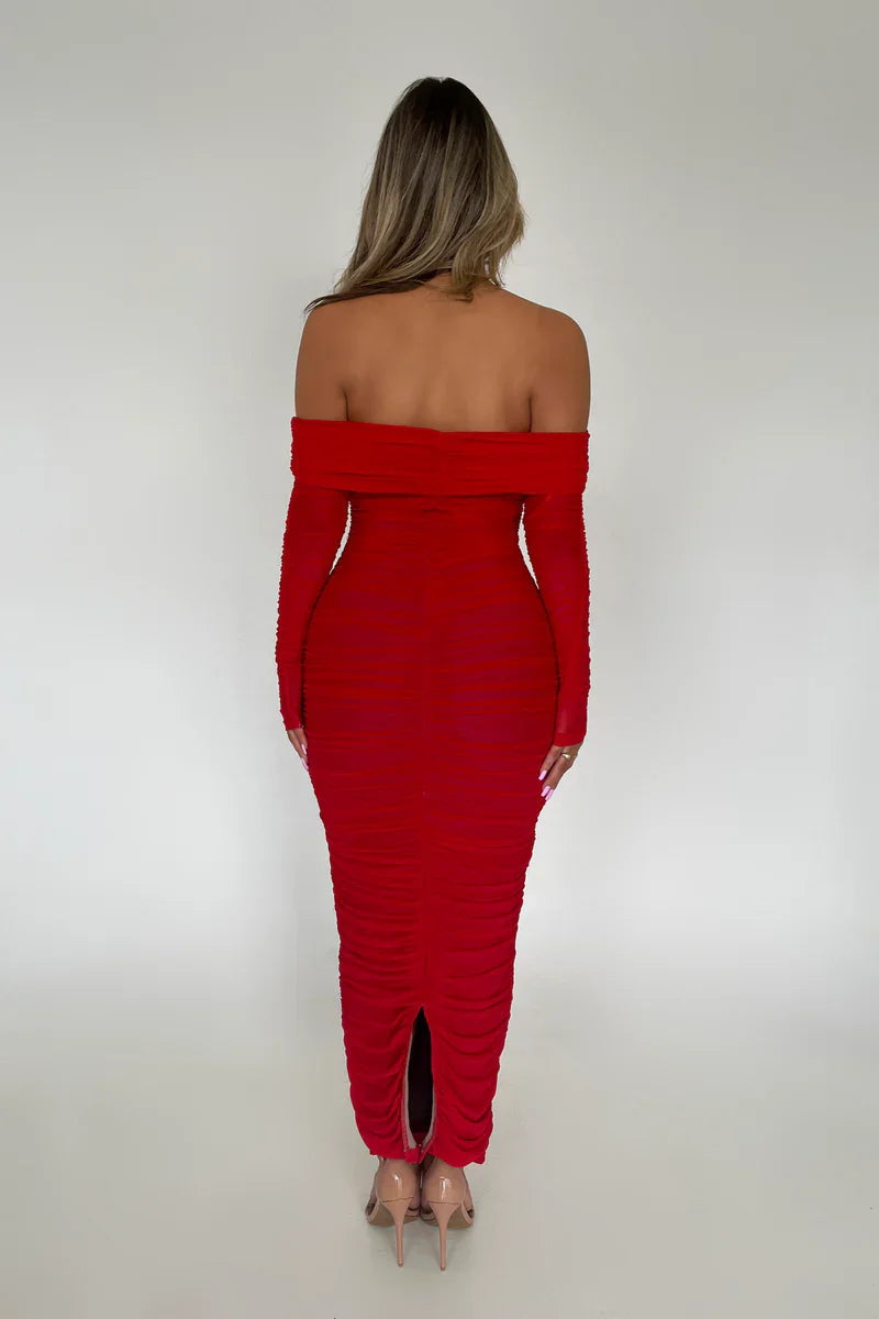 Off-shoulder Slash Neck Solid Maxi Dress Mssaz Desses