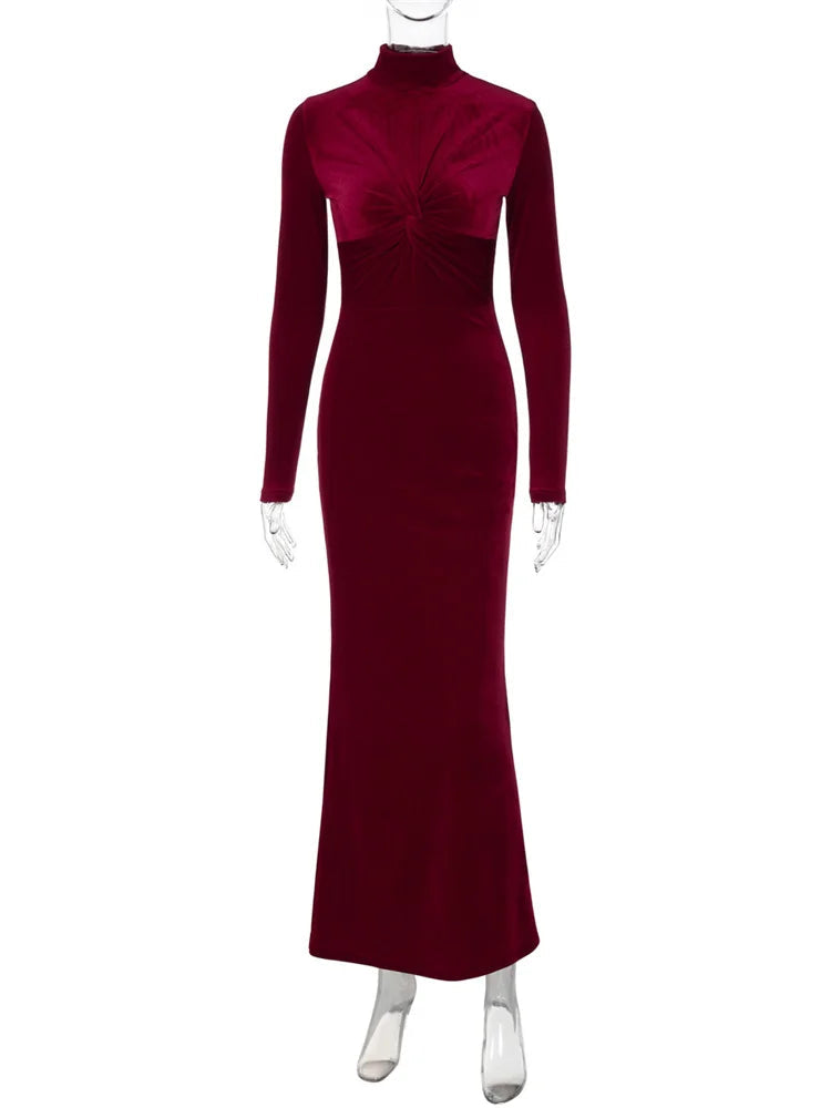Pleated Twist Long Sleeve Maxi Dress Mssaz Desses