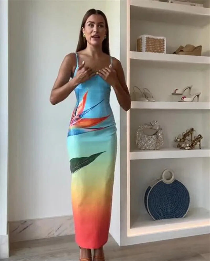 Floral Sequin Maxi Dress with Spaghetti Straps Mssaz Desses