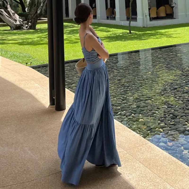 Denim Camisole Top Large Swing Long Skirt Suit Mssaz Desses